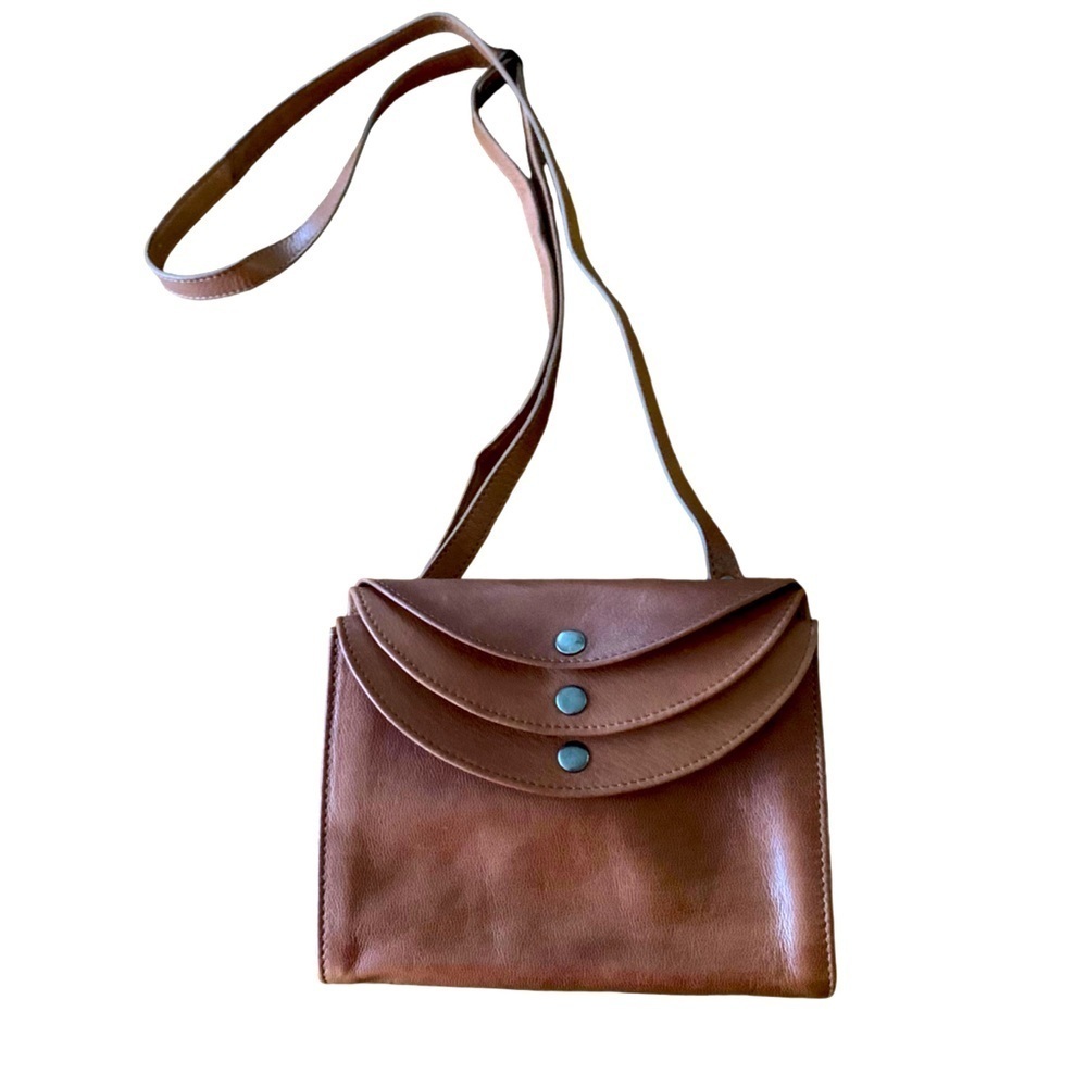 Vintage Leather Multi Envelope Crossbody Made  In Romania Brown Unique